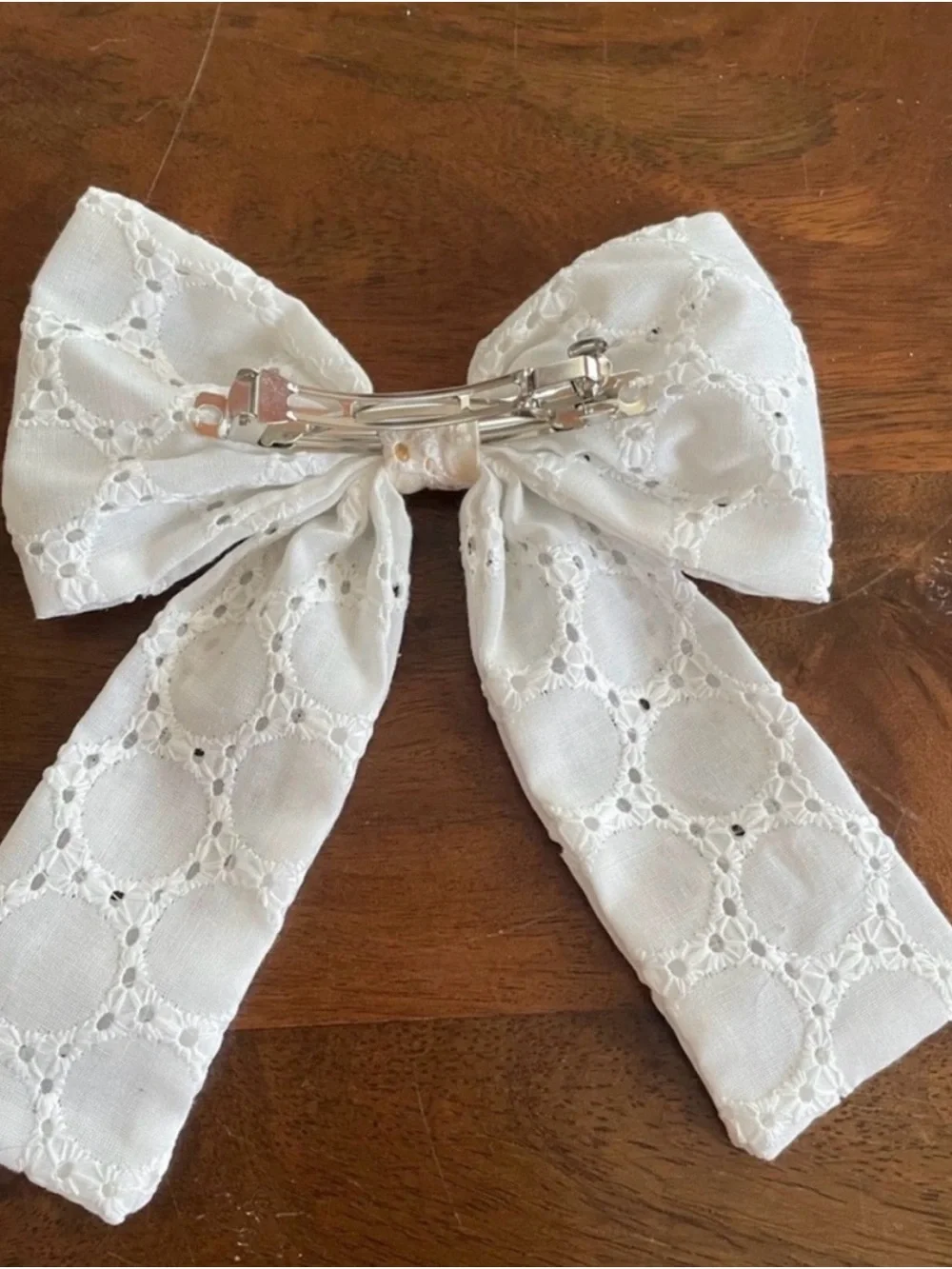 White Eyelet Lace Hair Clip Bow